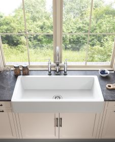 37 Inch Farmhouse Kitchen Sink, Apron Front Kitchen Sink Single Bowl White Fireclay Porcelain Ceramic Farm Kitchen Sinks 37"L x 19"W x 8"H