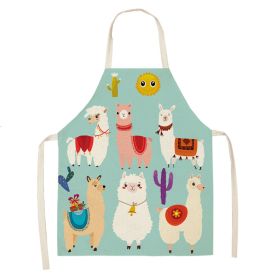 Alpaca Cartoon Cotton Linen Apron Sleeveless Antifouling Kitchen Home Cooking Waist Hanging Neck Kids' Bib (Option: 6-65 X53cm Conventional)